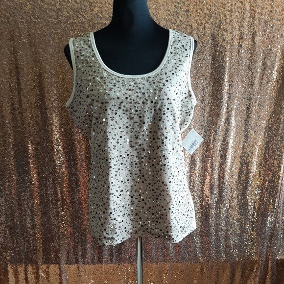 Spanner women's cream white sequin pattern tank top Size: L - Picture 1 of 8